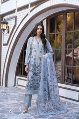 Sky Blue Printed Winter Cotton Suit | Maryam Fashions - Maryam Fashions