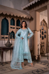 Sky Blue Embroidered Silk Suit | Maryam Fashions - Maryam Fashions
