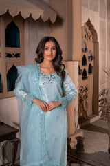Sky Blue Embroidered Silk Suit | Maryam Fashions - Maryam Fashions