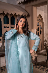 Sky Blue Embroidered Silk Suit | Maryam Fashions - Maryam Fashions