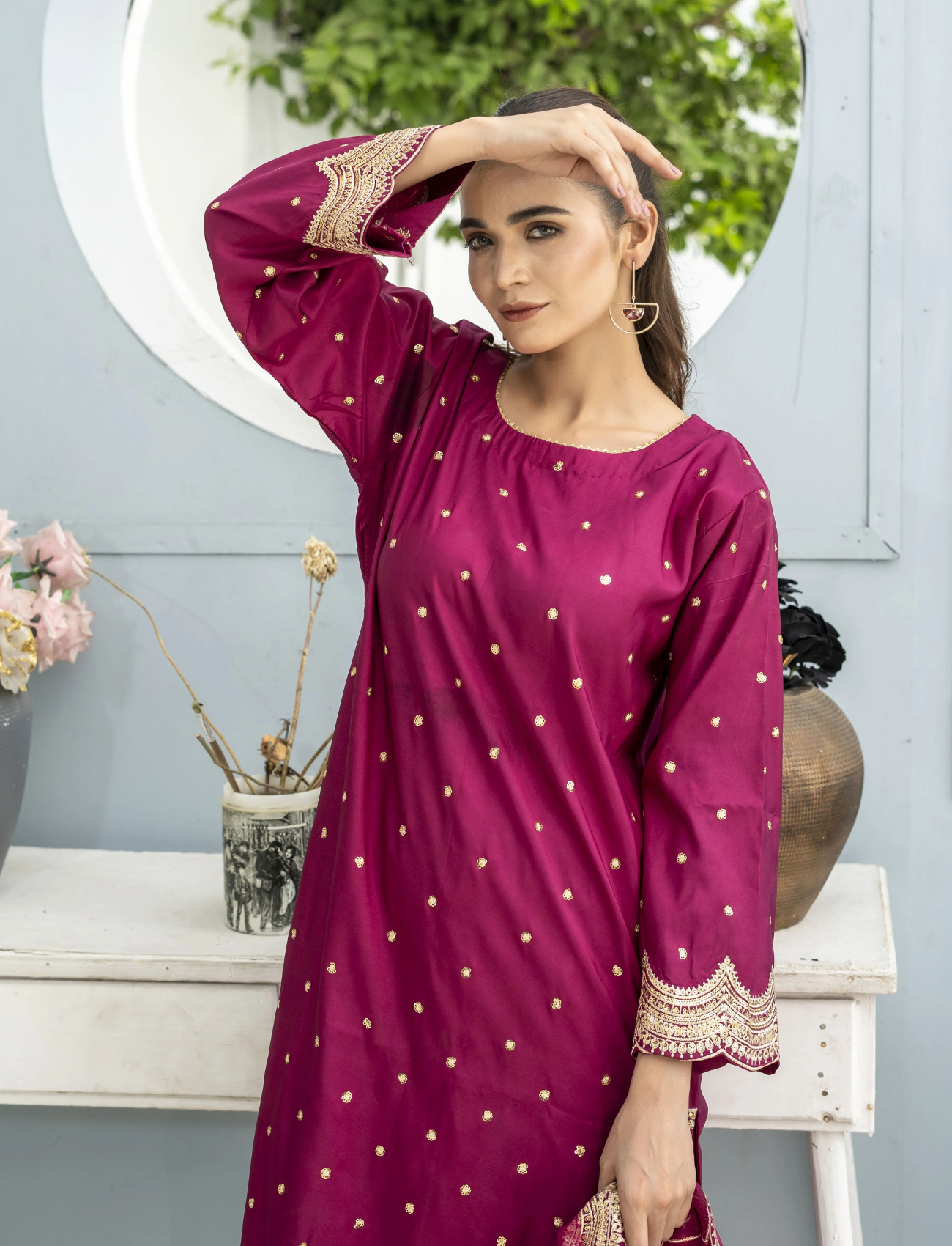 Magenta Embroidered Silk Suit | Maryam Fashions - Maryam Fashions