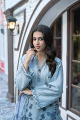 Sky Blue Printed Winter Cotton Suit | Maryam Fashions - Maryam Fashions