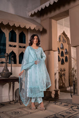 Sky Blue Embroidered Silk Suit | Maryam Fashions - Maryam Fashions
