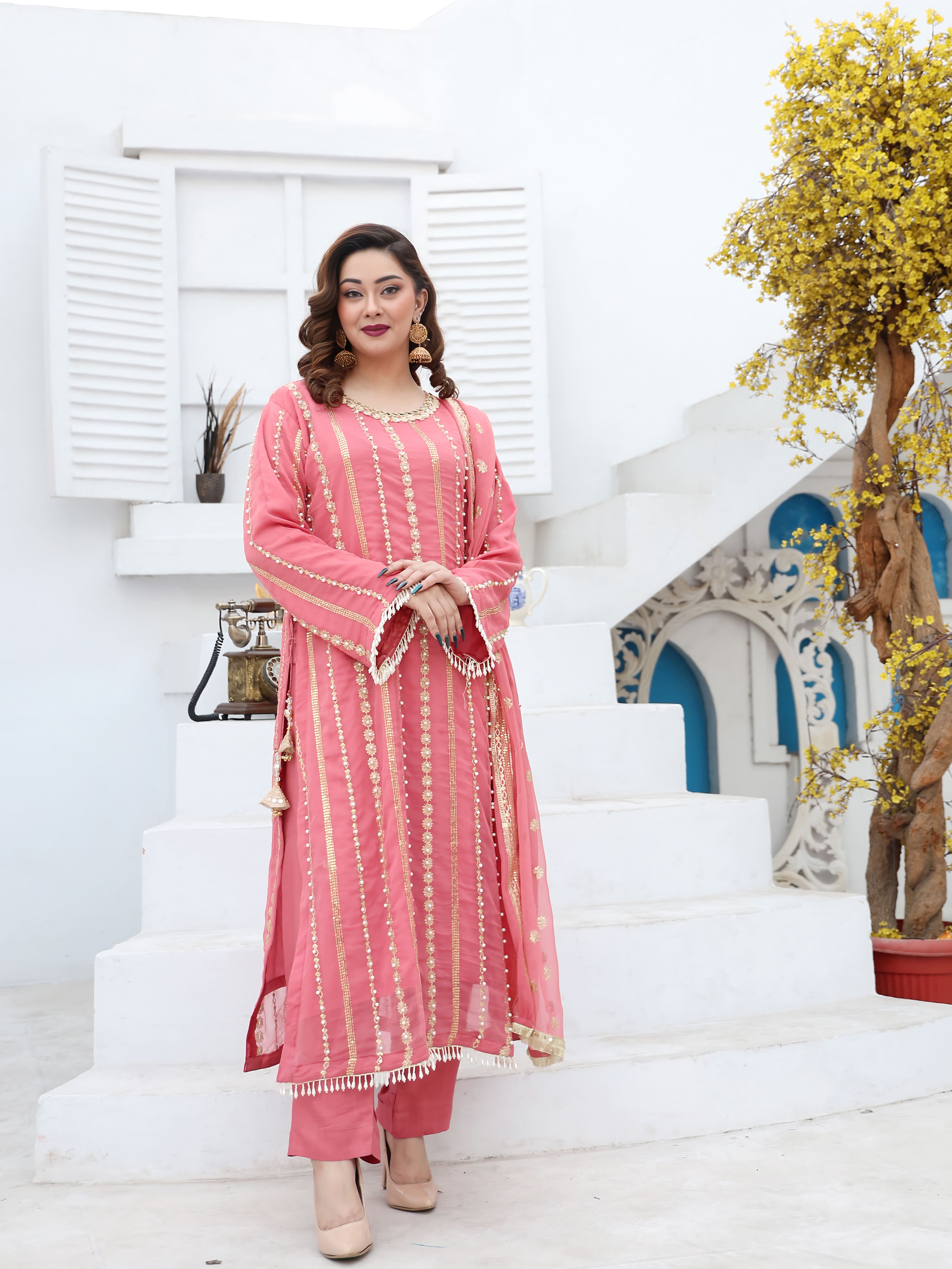 Gajri Chiffon Embroidered Suit – Maryam Fashions - Maryam Fashions