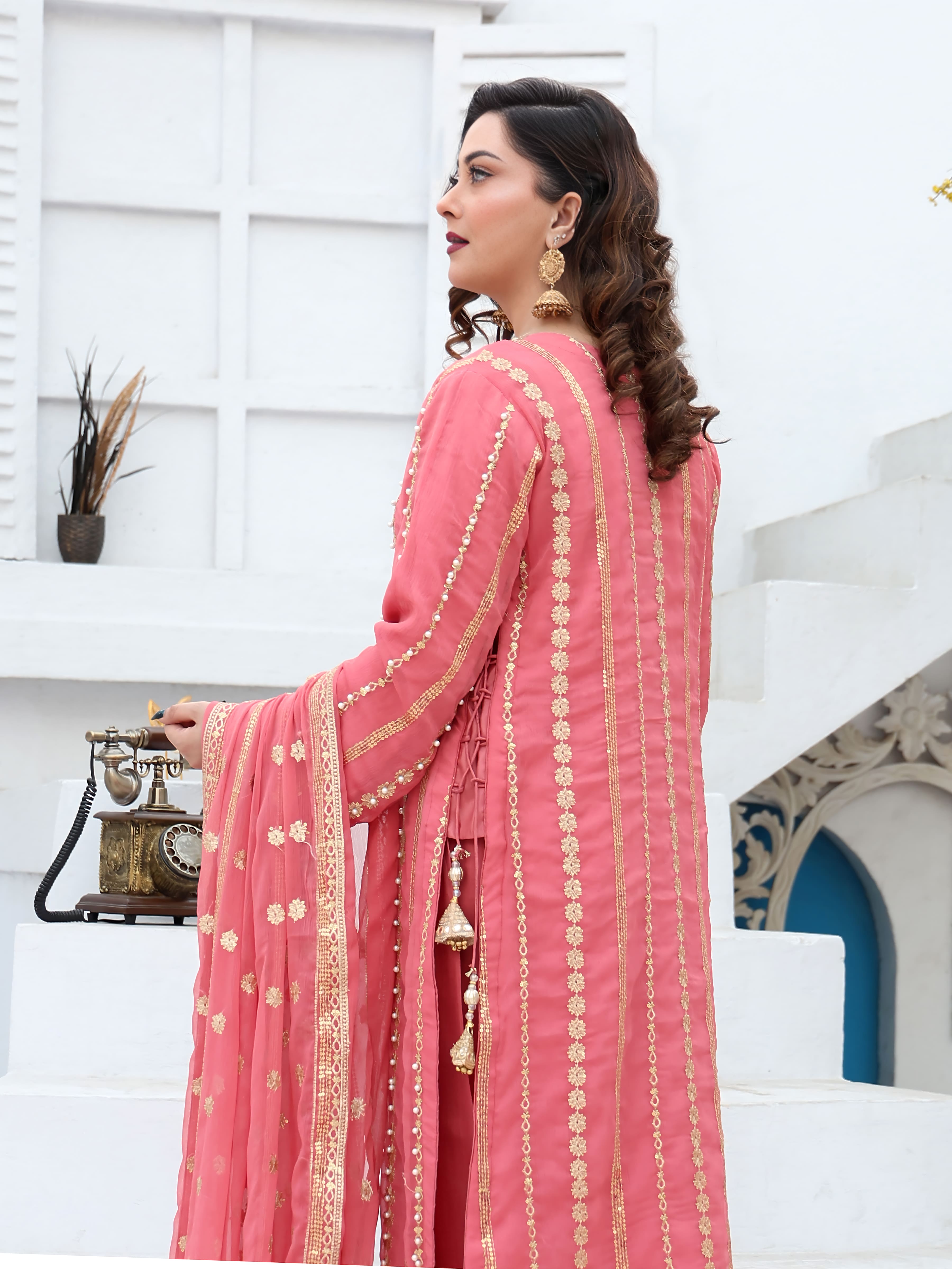 Gajri Chiffon Embroidered Suit – Maryam Fashions - Maryam Fashions
