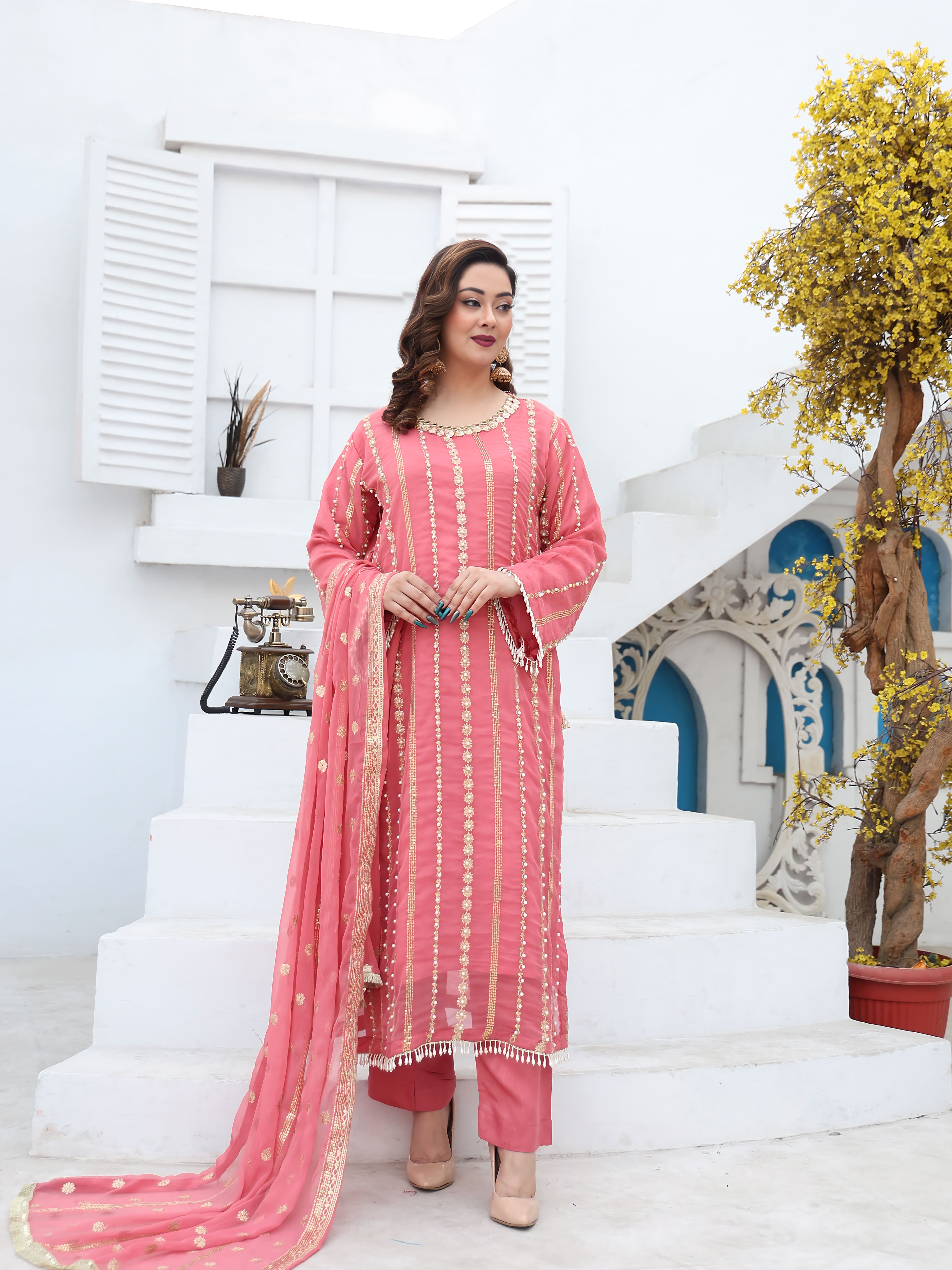 Gajri Chiffon Embroidered Suit – Maryam Fashions - Maryam Fashions