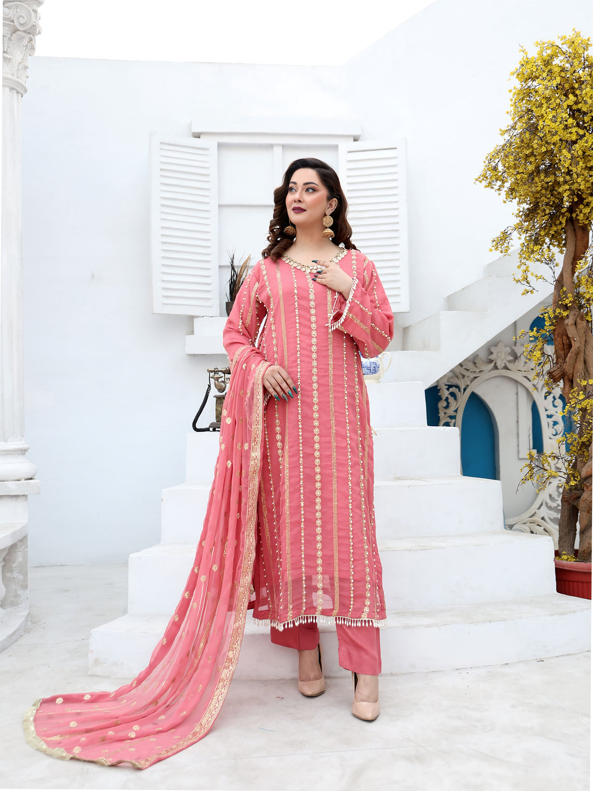 Gajri Chiffon Embroidered Suit – Maryam Fashions - Maryam Fashions