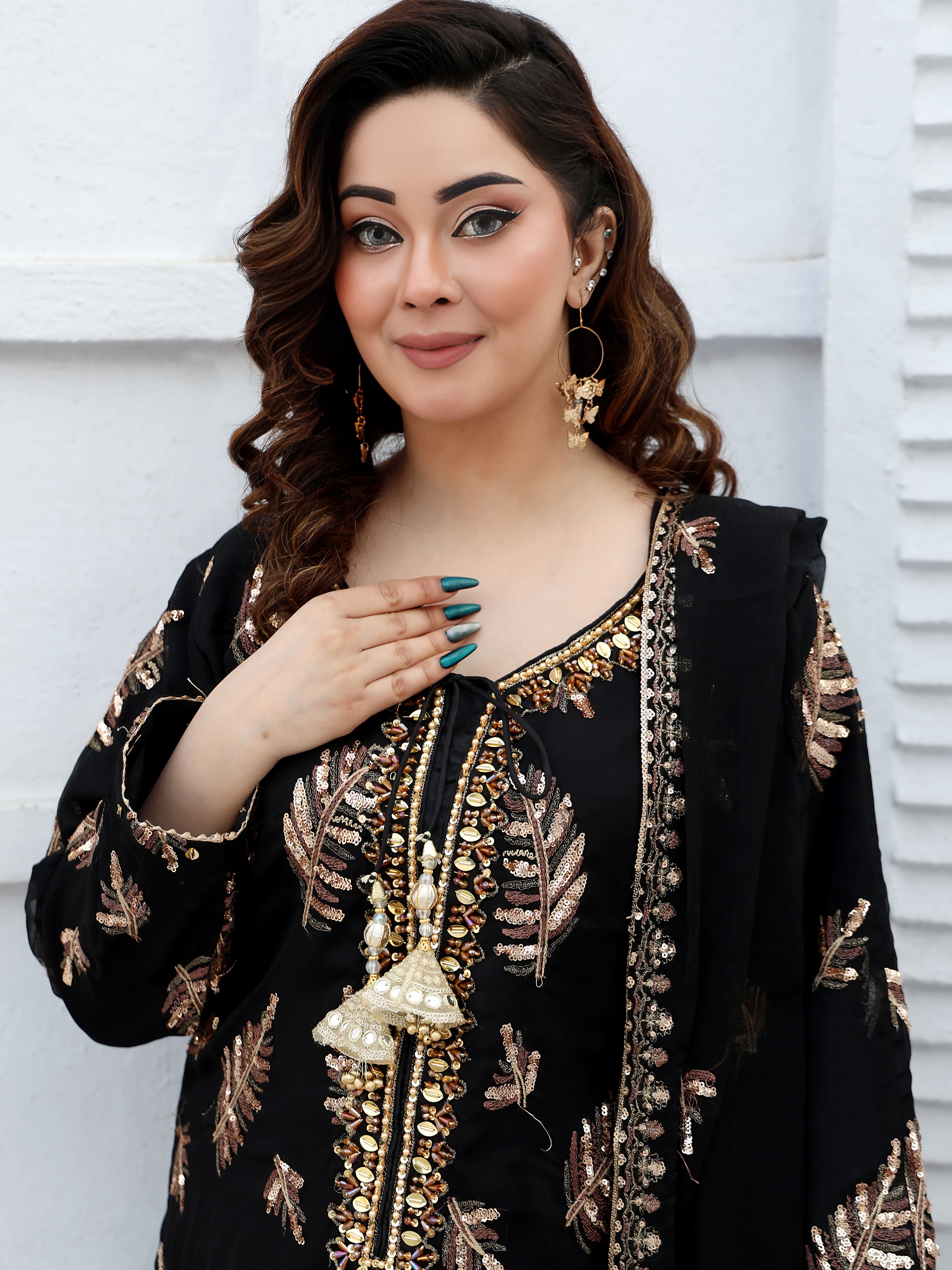 Black Chiffon Embroidered Suit – Maryam Fashions - Maryam Fashions