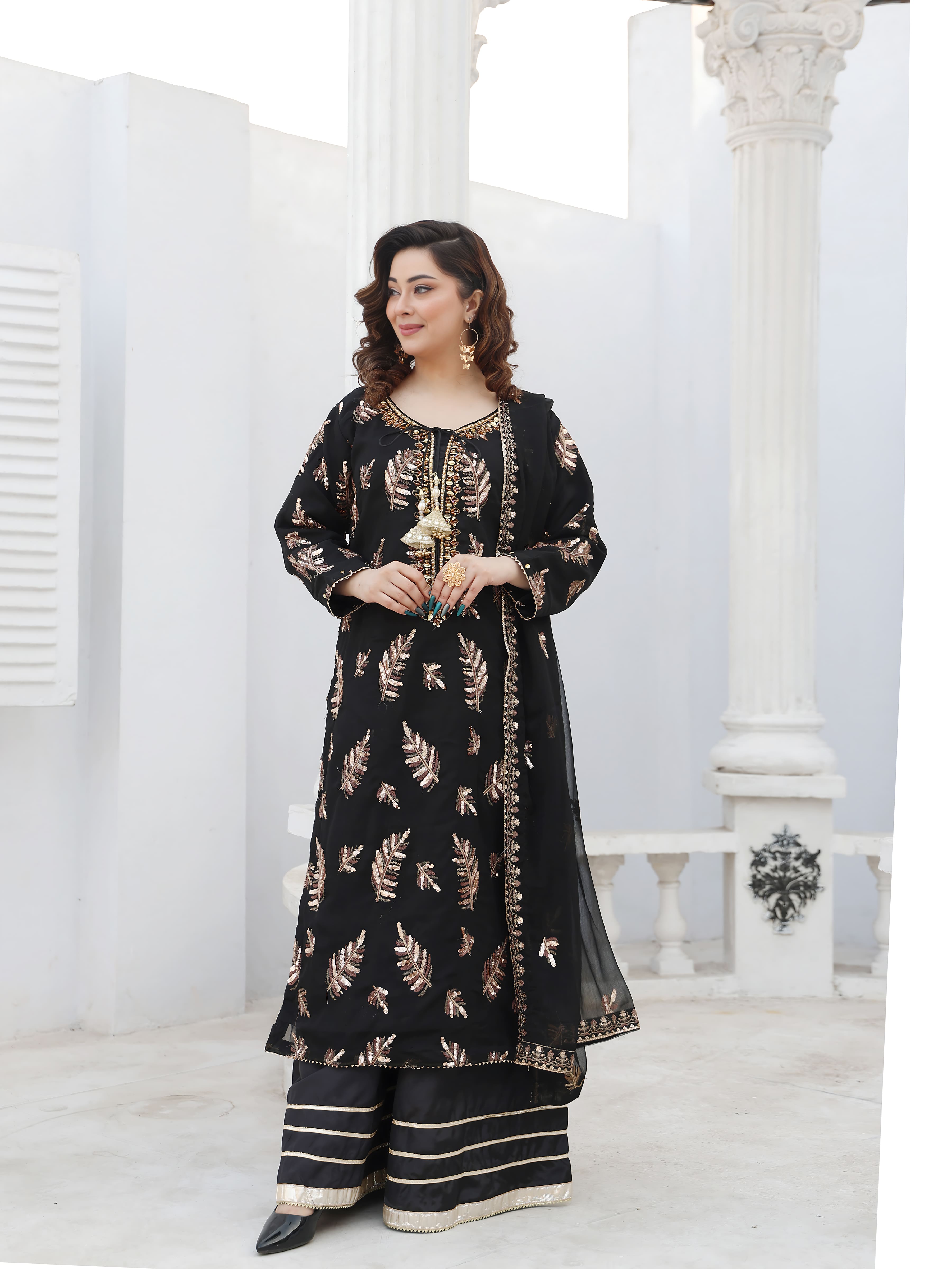 Black Chiffon Embroidered Suit – Maryam Fashions - Maryam Fashions