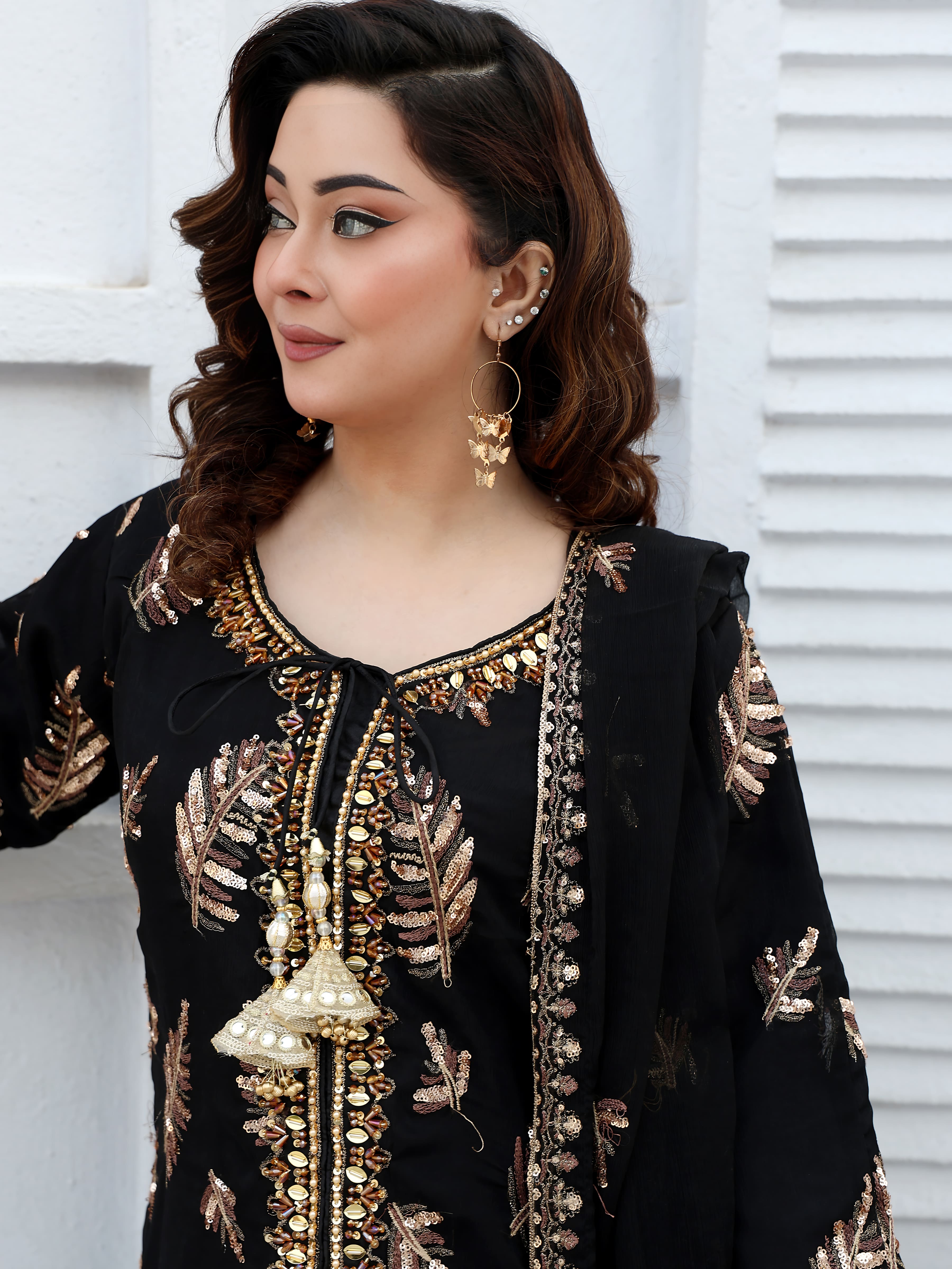 Black Chiffon Embroidered Suit – Maryam Fashions - Maryam Fashions