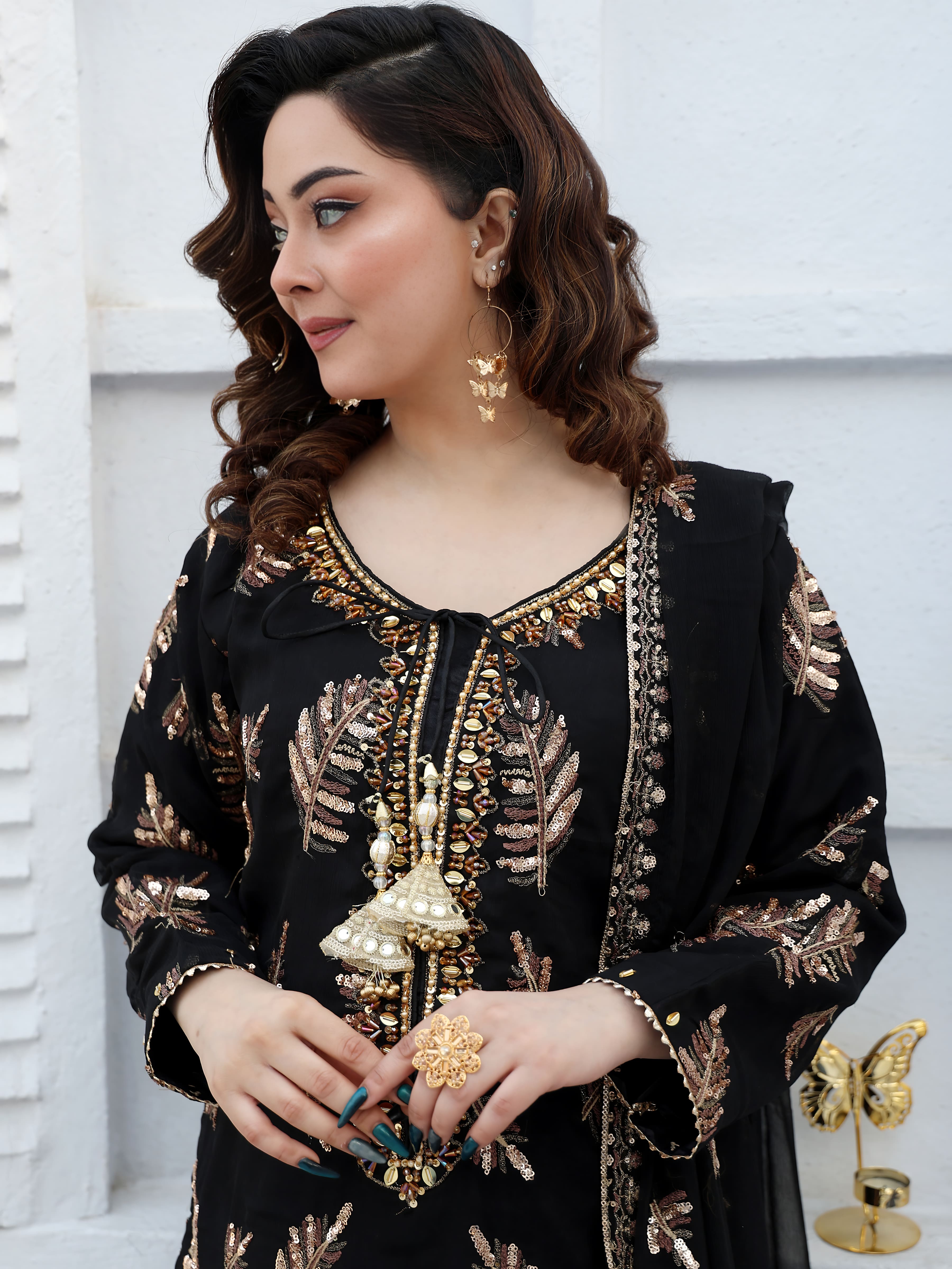 Black Chiffon Embroidered Suit – Maryam Fashions - Maryam Fashions