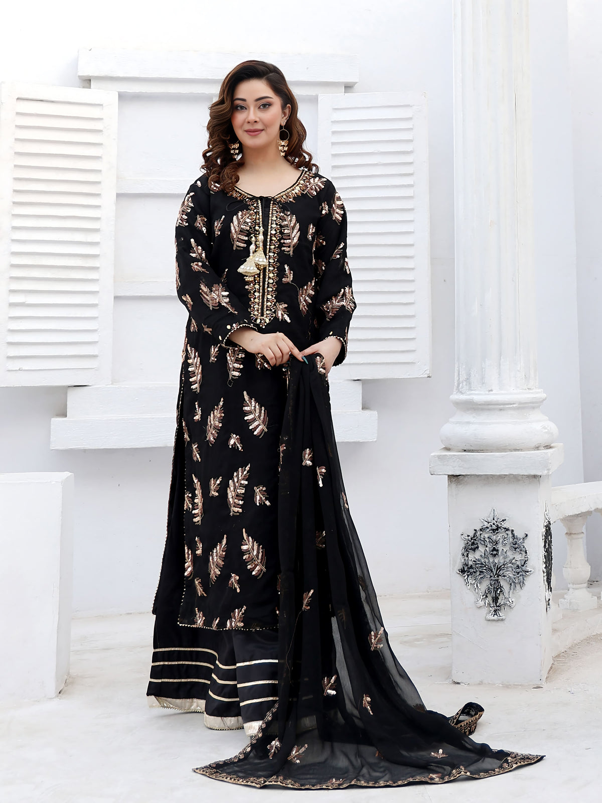 Black Chiffon Embroidered Suit – Maryam Fashions - Maryam Fashions