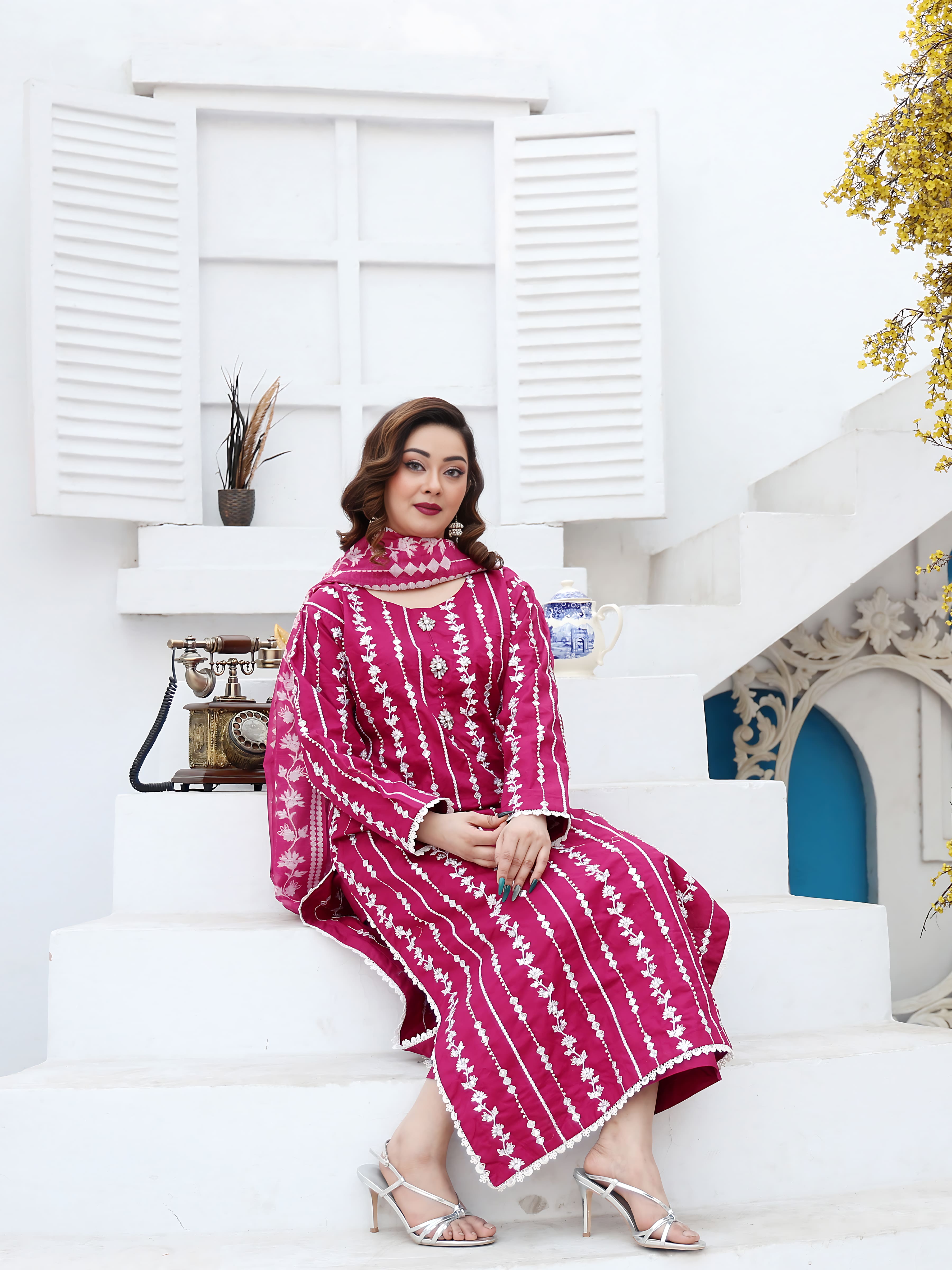 Magenta Cotton Embroidered Suit – Maryam Fashions - Maryam Fashions