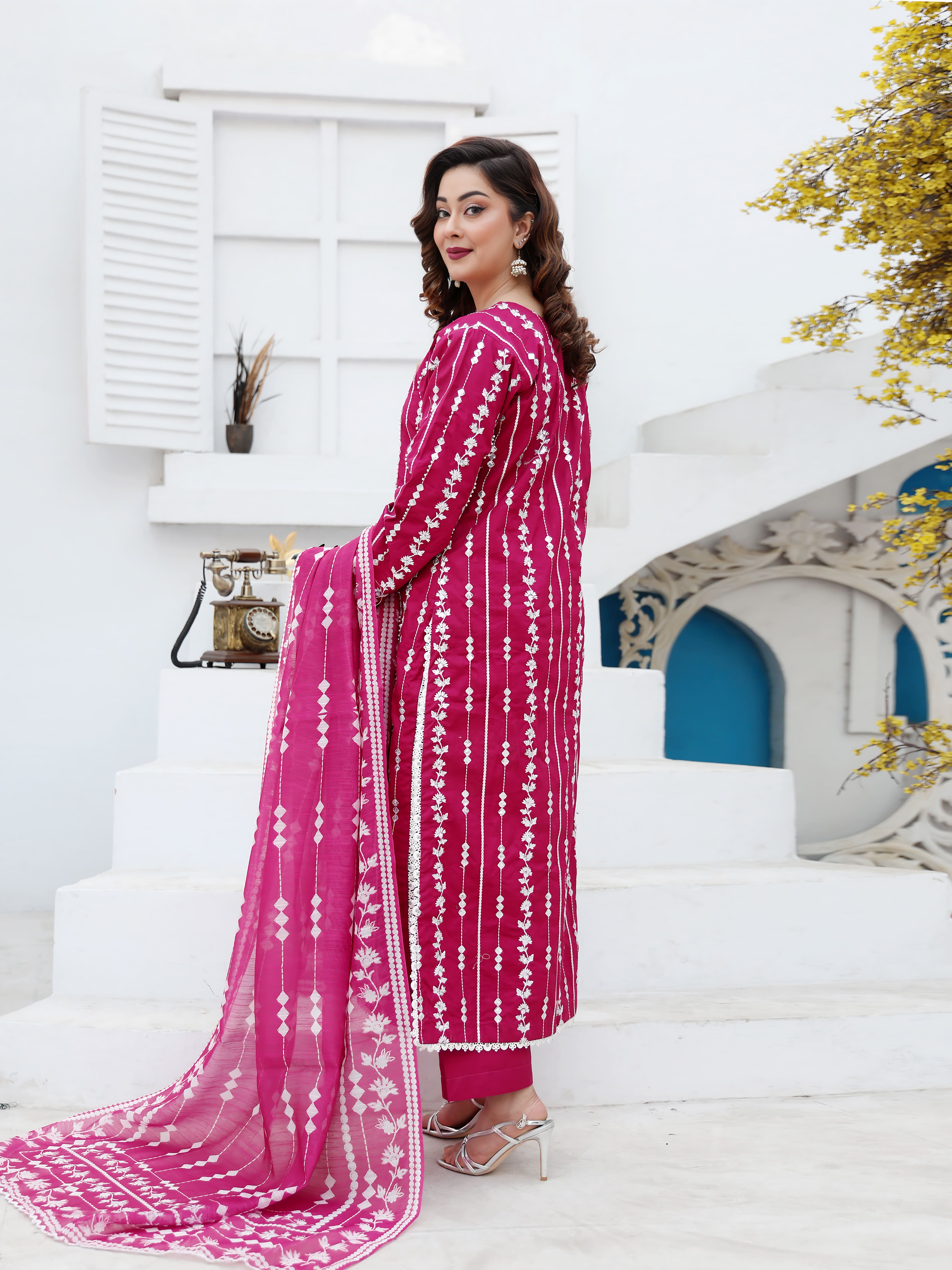 Magenta Cotton Embroidered Suit – Maryam Fashions - Maryam Fashions