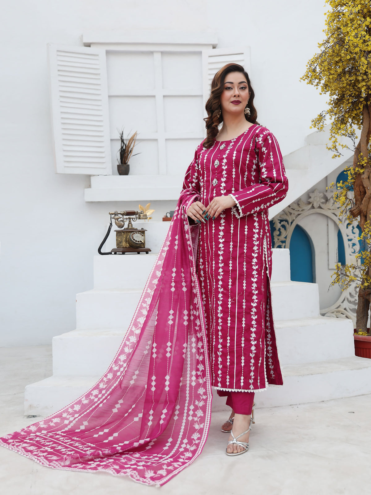Magenta Cotton Embroidered Suit – Maryam Fashions - Maryam Fashions