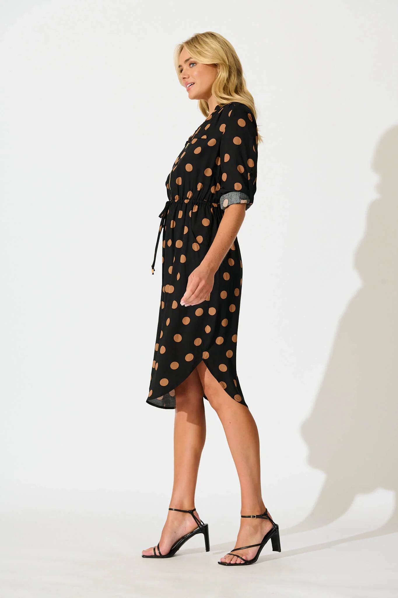 Rival Zip Dress in Black with Brown Spot - Image 3