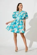 Paris Dream Dress – Gold Aqua Jacquard