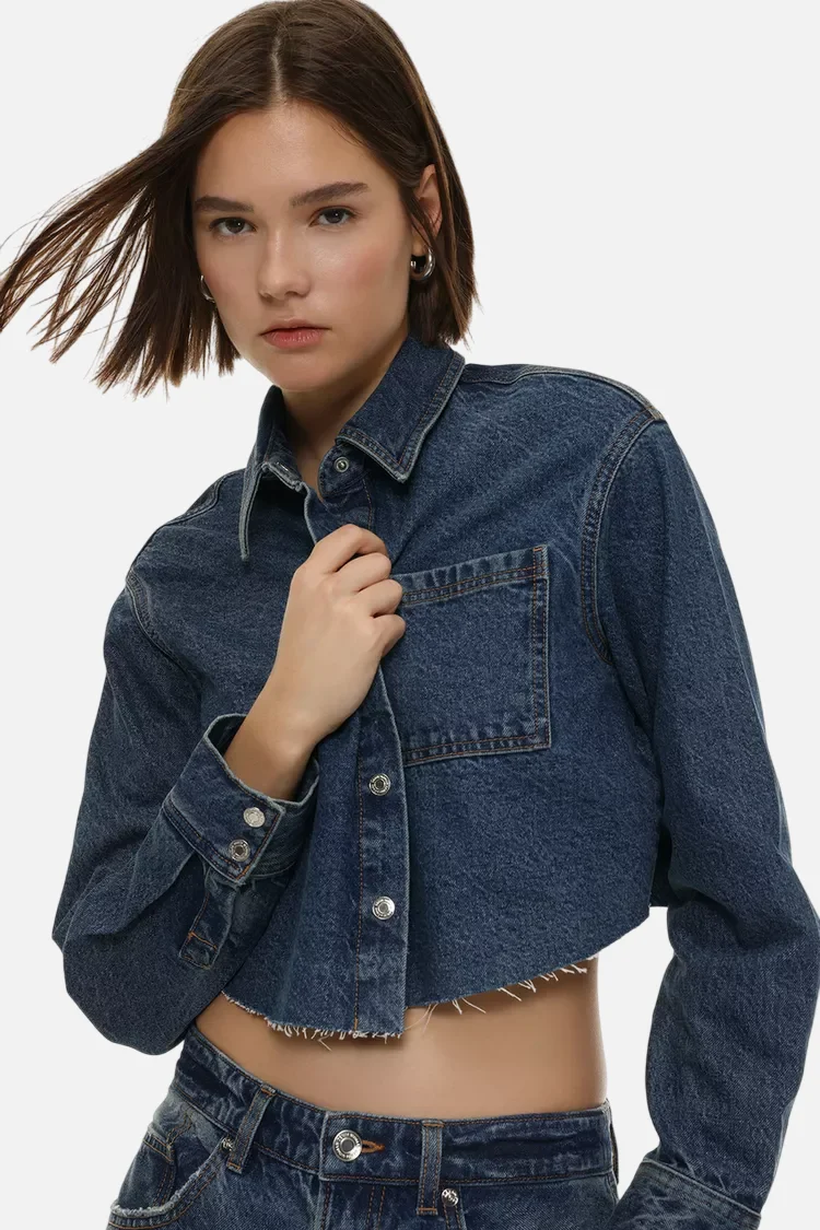 Cropped denim shirt - Image 3